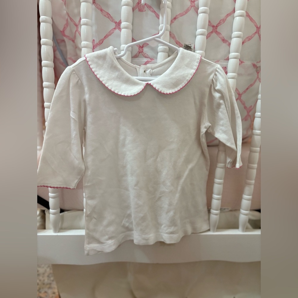 The proper peony White Kids Shirt with Pink scallop Trim